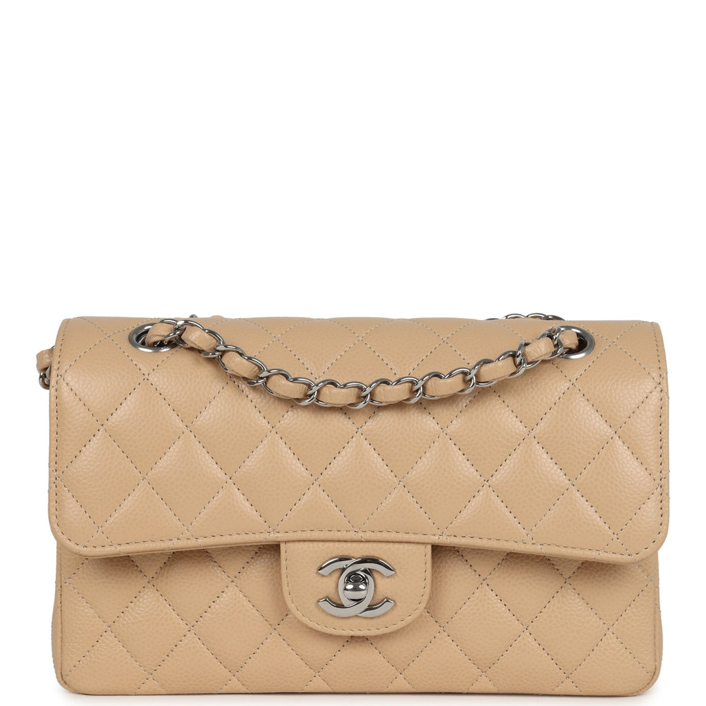 Chanel Small Classic Double Flap Bag Beige Caviar Silver Hardware