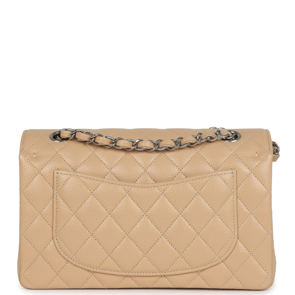 Chanel Small Classic Double Flap Bag Beige Caviar Silver Hardware