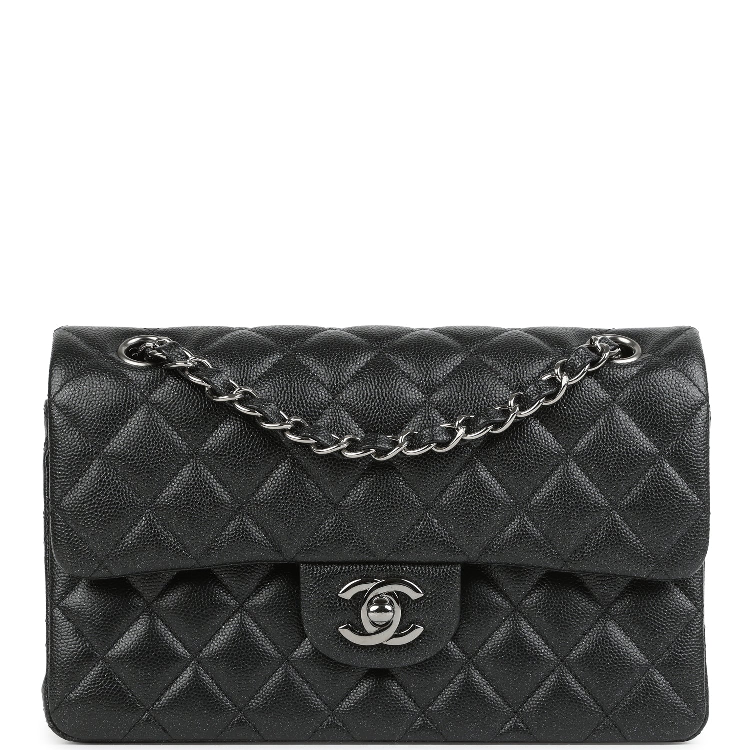Chanel Small Classic Double Flap Bag Black Iridescent Caviar Ruthenium Hardware