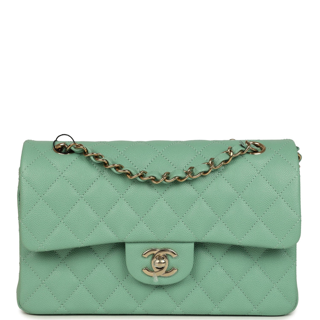Chanel Small Classic Double Flap Bag Green Caviar Light Gold Hardware