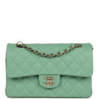 Chanel Small Classic Double Flap Bag Green Caviar Light Gold Hardware