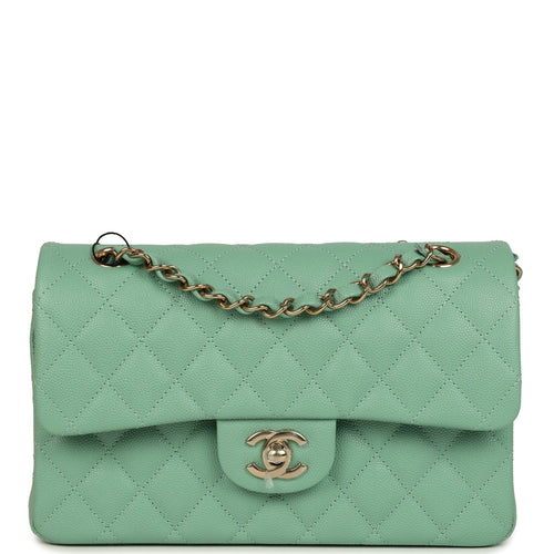 Chanel Small Classic Double Flap Bag Green Caviar Light Gold Hardware