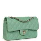 Chanel Small Classic Double Flap Bag Green Caviar Light Gold Hardware