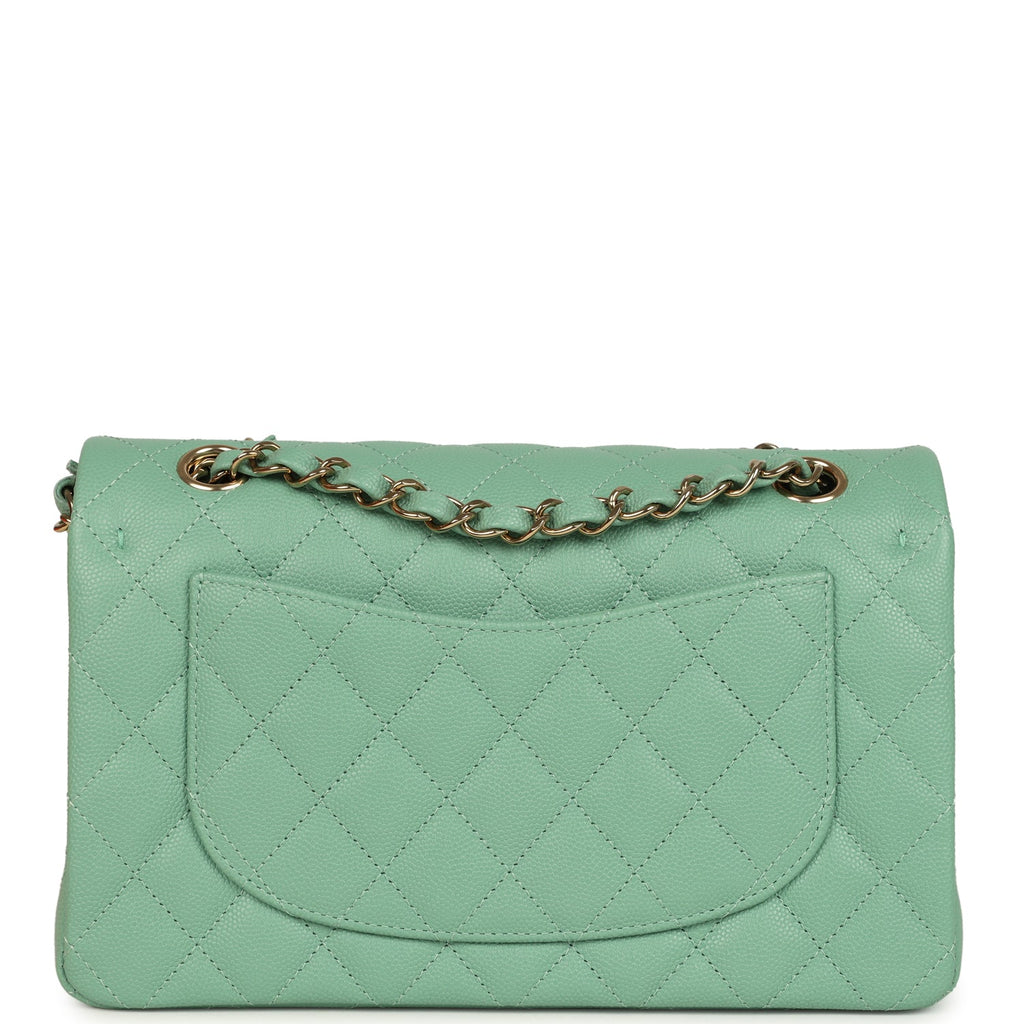 Chanel Small Classic Double Flap Bag Green Caviar Light Gold Hardware
