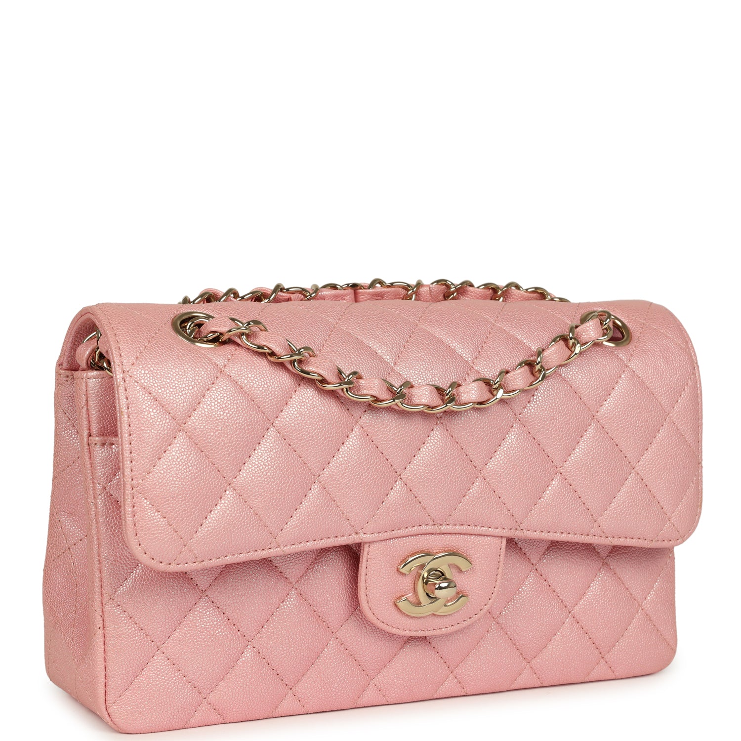 Chanel Small Classic Double Flap Bag Pink Iridescent Caviar Light Gold Hardware