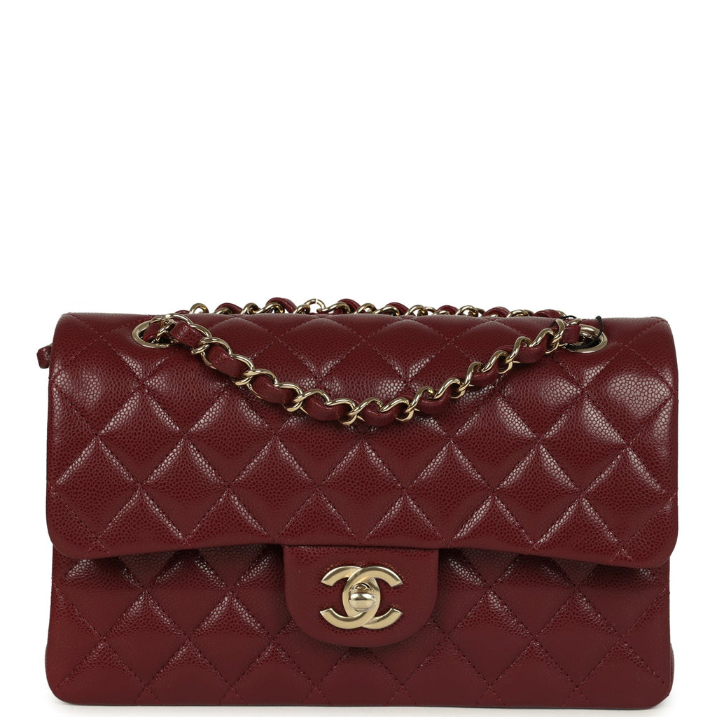 Chanel Small Classic Double Flap Bag Burgundy Shiny Caviar Light Gold Hardware