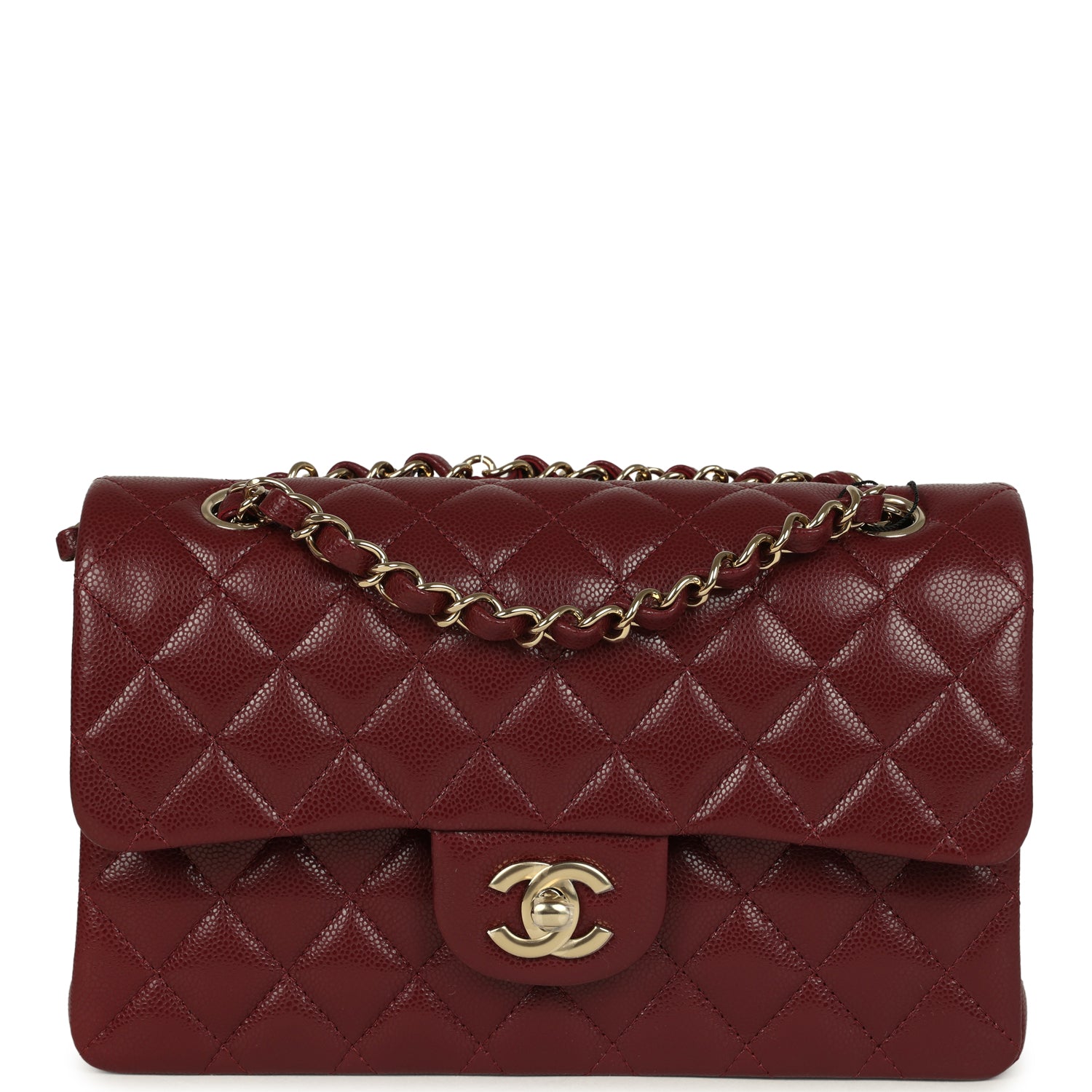 Chanel Small Classic Double Flap Bag Burgundy Shiny Caviar Light Gold Hardware
