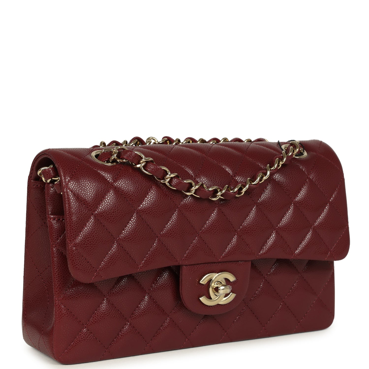 Chanel Small Classic Double Flap Bag Burgundy Shiny Caviar Light Gold Hardware