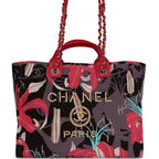Chanel Medium Deauville Shopping Tote Grey and Pink Tropical Floral Velvet Light Gold Hardware