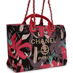 Chanel Medium Deauville Shopping Tote Grey and Pink Tropical Floral Velvet Light Gold Hardware