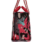 Chanel Medium Deauville Shopping Tote Grey and Pink Tropical Floral Velvet Light Gold Hardware