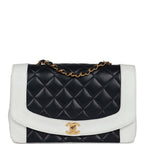 Vintage Chanel Small Diana Flap Bag White and Navy Lambskin Gold Hardware