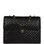 Vintage Chanel Flap Bag Black Wicker Gold Hardware