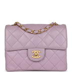 Vintage Chanel Mini Square Flap Bag Light Purple Lambskin Matte Gold Hardware