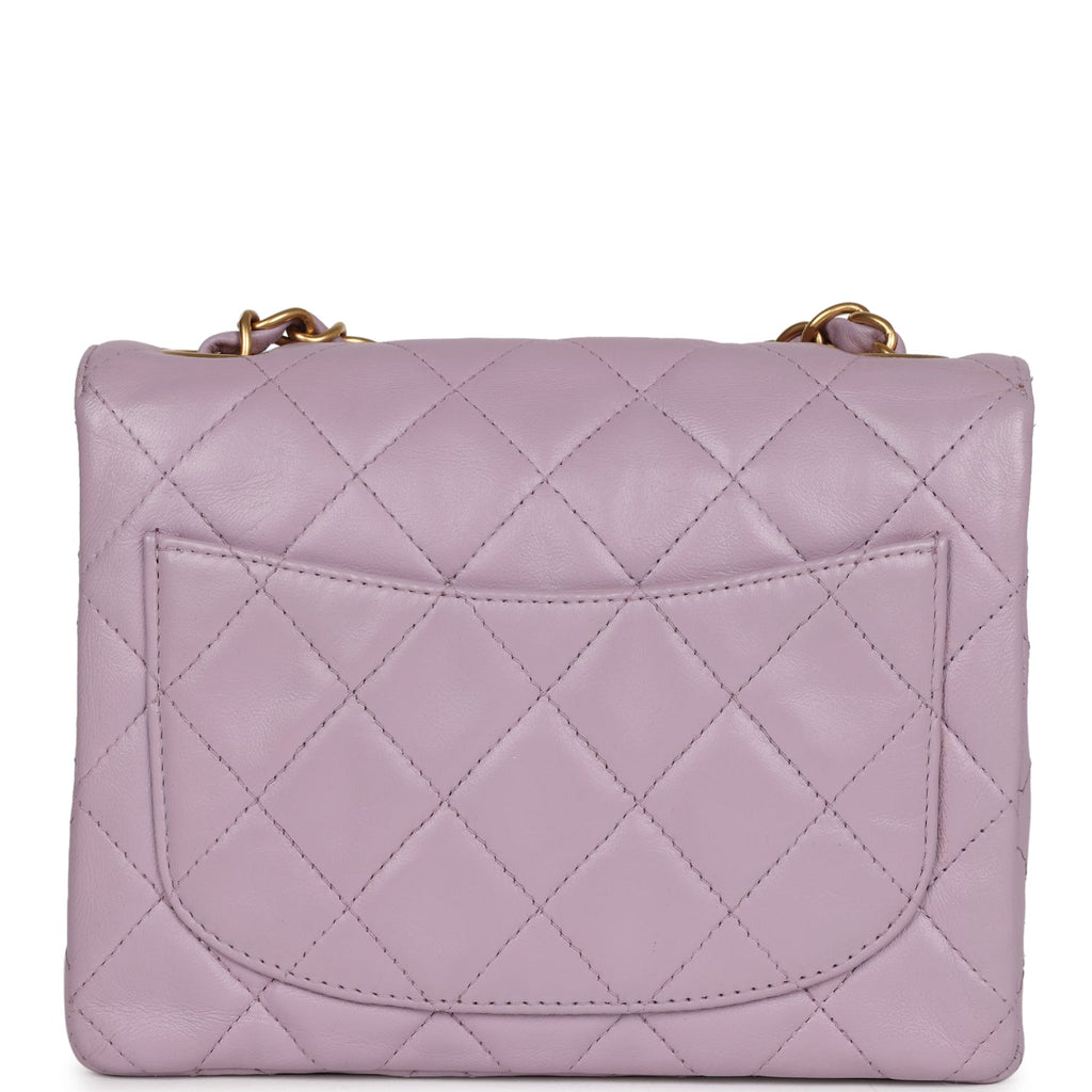 Vintage Chanel Mini Square Flap Bag Light Purple Lambskin Matte Gold Hardware