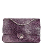Custom Swarovski Crystal Vintage Chanel Medium Classic Double Flap Purple Lambskin Silver Hardware