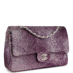Custom Swarovski Crystal Vintage Chanel Medium Classic Double Flap Purple Lambskin Silver Hardware