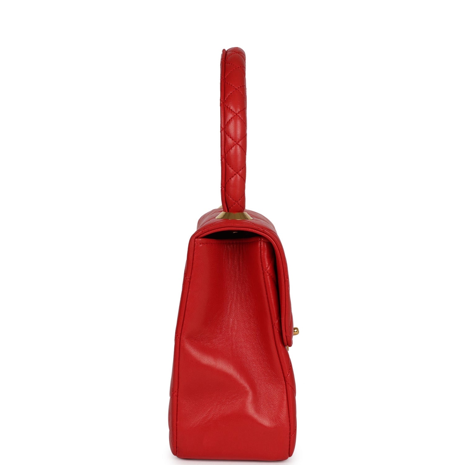 Vintage Chanel Top Handle Square Flap Red Lambskin Gold Hardware