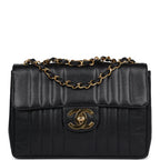 Vintage Chanel XL Jumbo Classic Mademoiselle Vertical Flap Black Caviar Gold Hardware