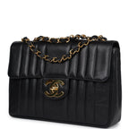Vintage Chanel XL Jumbo Classic Mademoiselle Vertical Flap Black Caviar Gold Hardware
