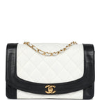 Vintage Chanel Medium Diana Flap Bag White and Black Lambskin Gold Hardware