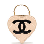 Vintage Chanel Heart Vanity Bag Beige and Black Patent Antique Gold Hardware