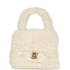 Vintage Chanel Micro Kelly Child White Rabbit Fur Gold Hardware
