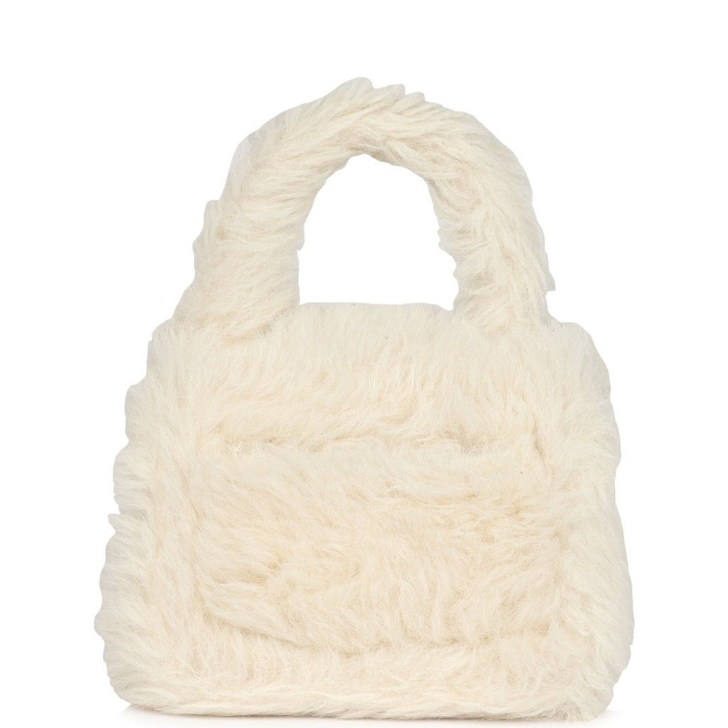 Vintage Chanel Micro Kelly Child White Rabbit Fur Gold Hardware
