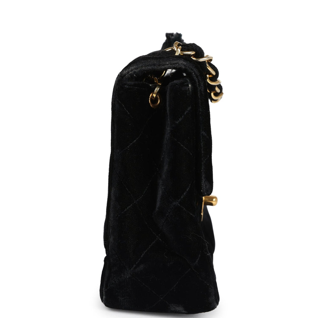 Vintage Chanel Mini Square Flap Bag Black Velvet Gold Hardware