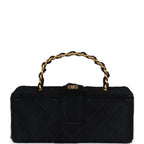 Vintage Chanel Rectangular Vanity Box Black Pony Hair Antique Gold Hardware