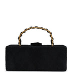 Vintage Chanel Rectangular Vanity Box Black Pony Hair Antique Gold Hardware