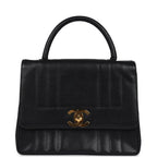 Vintage Chanel Vertical Stripe Kelly Flap Bag Black Caviar Gold Hardware