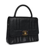 Vintage Chanel Vertical Stripe Kelly Flap Bag Black Caviar Gold Hardware