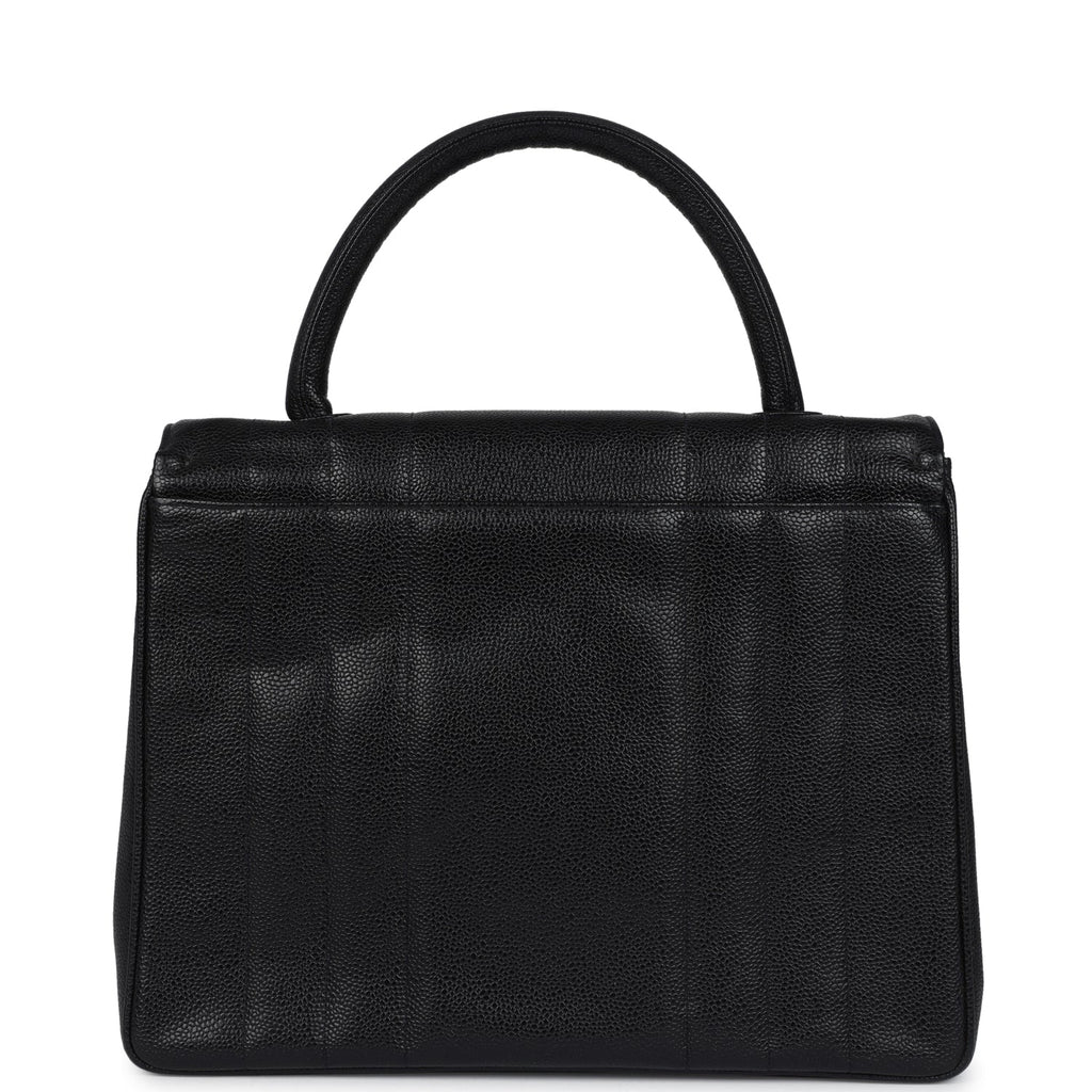 Vintage Chanel Vertical Stripe Kelly Flap Bag Black Caviar Gold Hardware