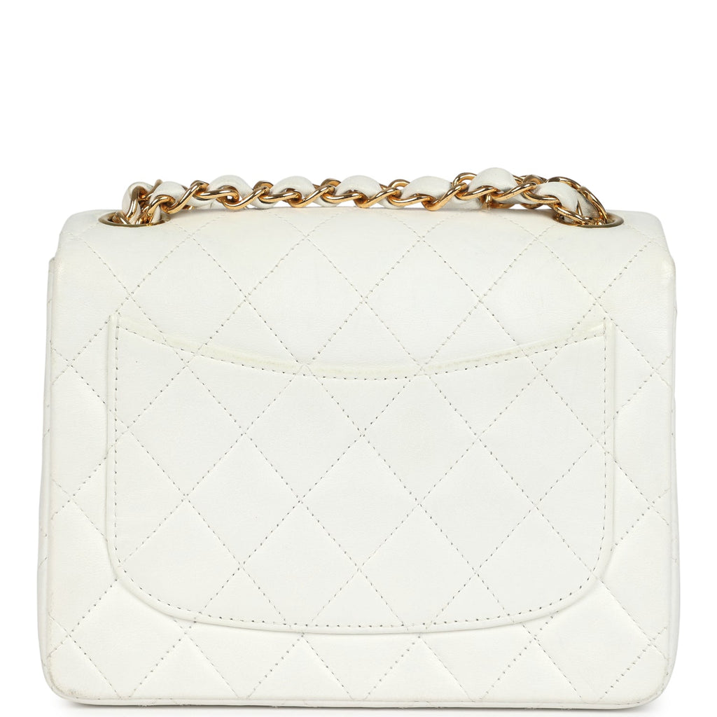 Vintage Chanel Mini Square Flap Bag White Lambskin Gold Hardware