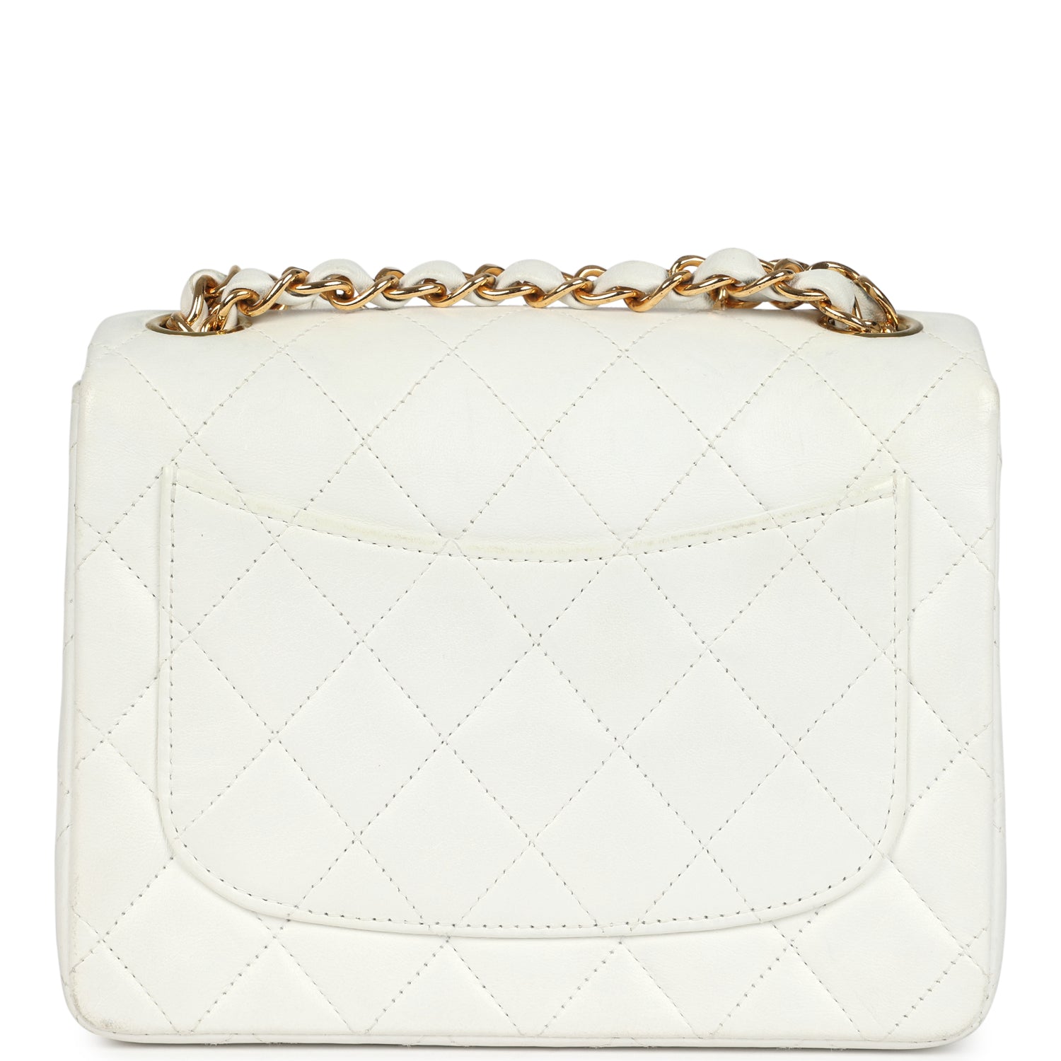 Vintage Chanel Mini Square Flap Bag White Lambskin Gold Hardware