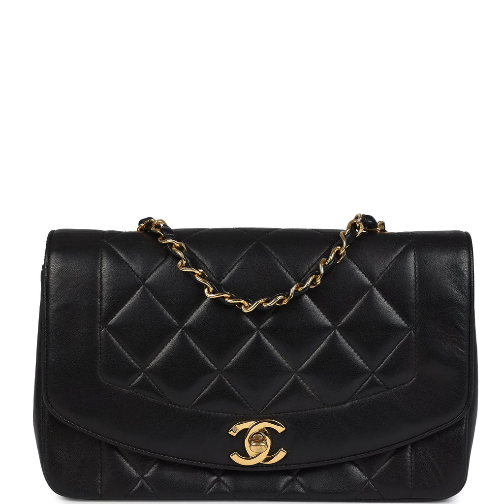 Vintage Chanel Small Diana Flap Bag Black Lambskin Gold Hardware