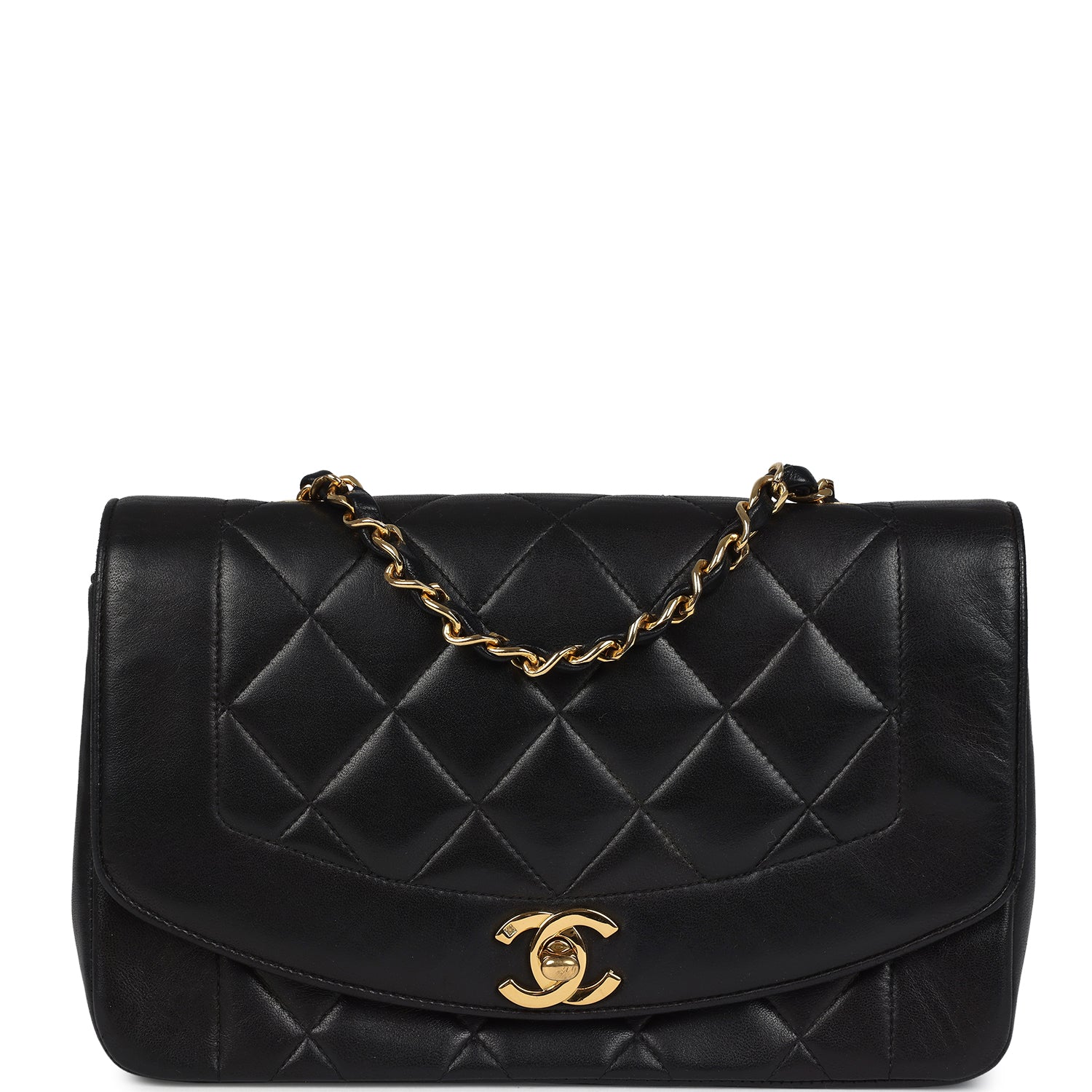 Vintage Chanel Small Diana Flap Bag Black Lambskin Gold Hardware
