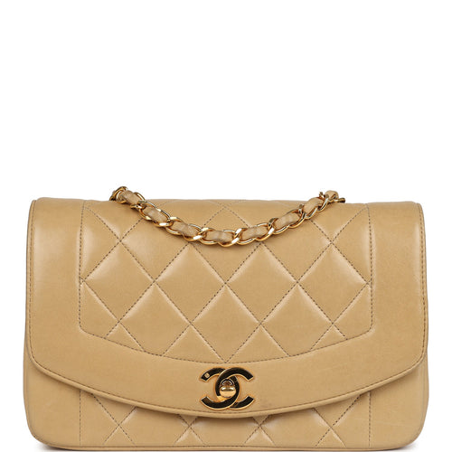 Vintage Chanel Small Diana Flap Bag Beige Lambskin Gold Hardware