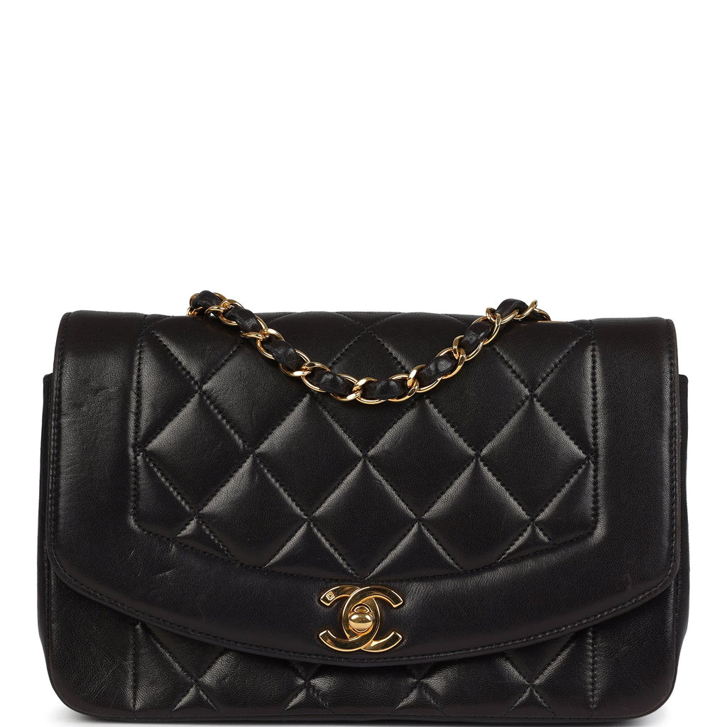 Vintage Chanel Small Diana Flap Bag Black Lambskin Gold Hardware