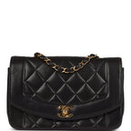 Vintage Chanel Small Diana Flap Bag Black Lambskin Gold Hardware