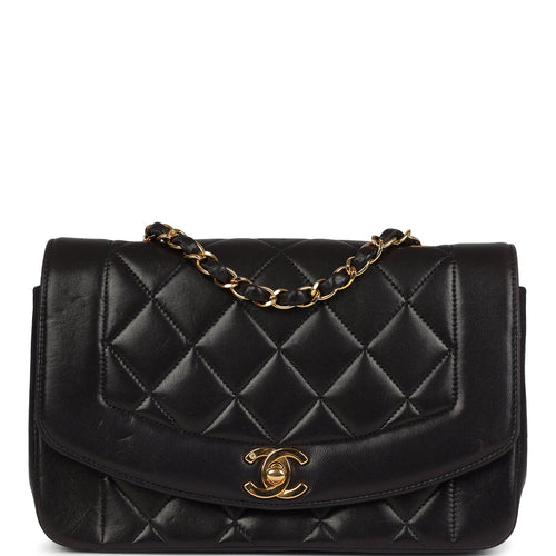 Vintage Chanel Small Diana Flap Bag Black Lambskin Gold Hardware