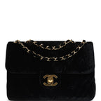 Vintage Chanel XL Classic Chevron Single Flap Bag Black Velvet Gold Hardware