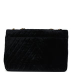 Vintage Chanel XL Classic Chevron Single Flap Bag Black Velvet Gold Hardware
