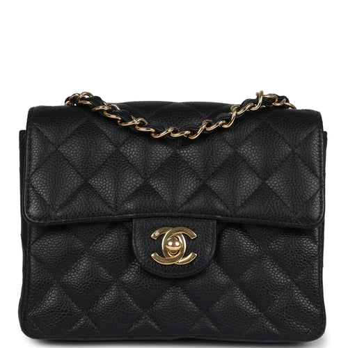 Vintage Chanel Mini Square Half Flap Bag Black Caviar Gold Hardware