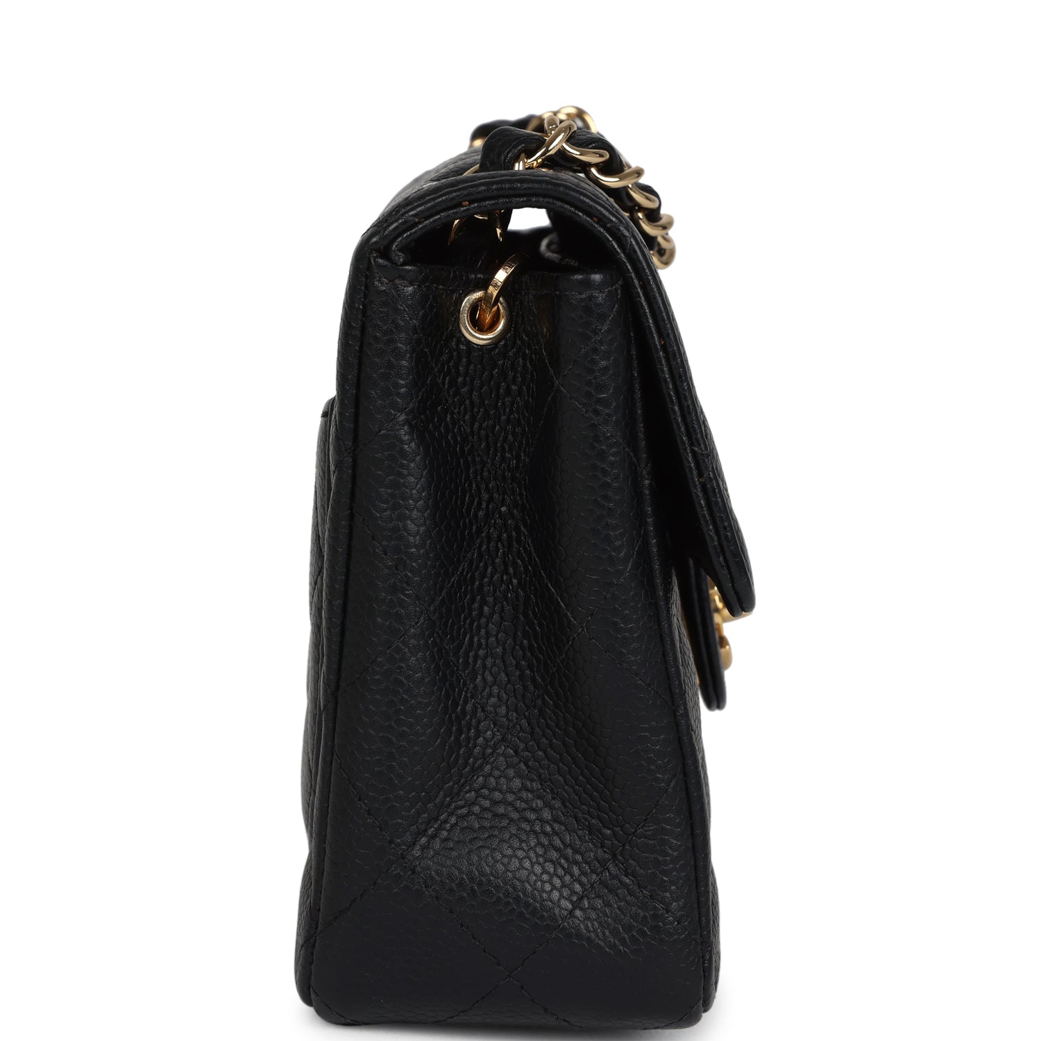 Vintage Chanel Mini Square Half Flap Bag Black Caviar Gold Hardware
