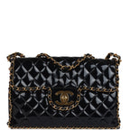 Vintage Chanel Maxi Classic Chain Around Single Flap Bag Black Patent Gold Hardware