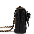 Vintage Chanel Mini Camellia Flap Bag Black Lambskin Gold Hardware