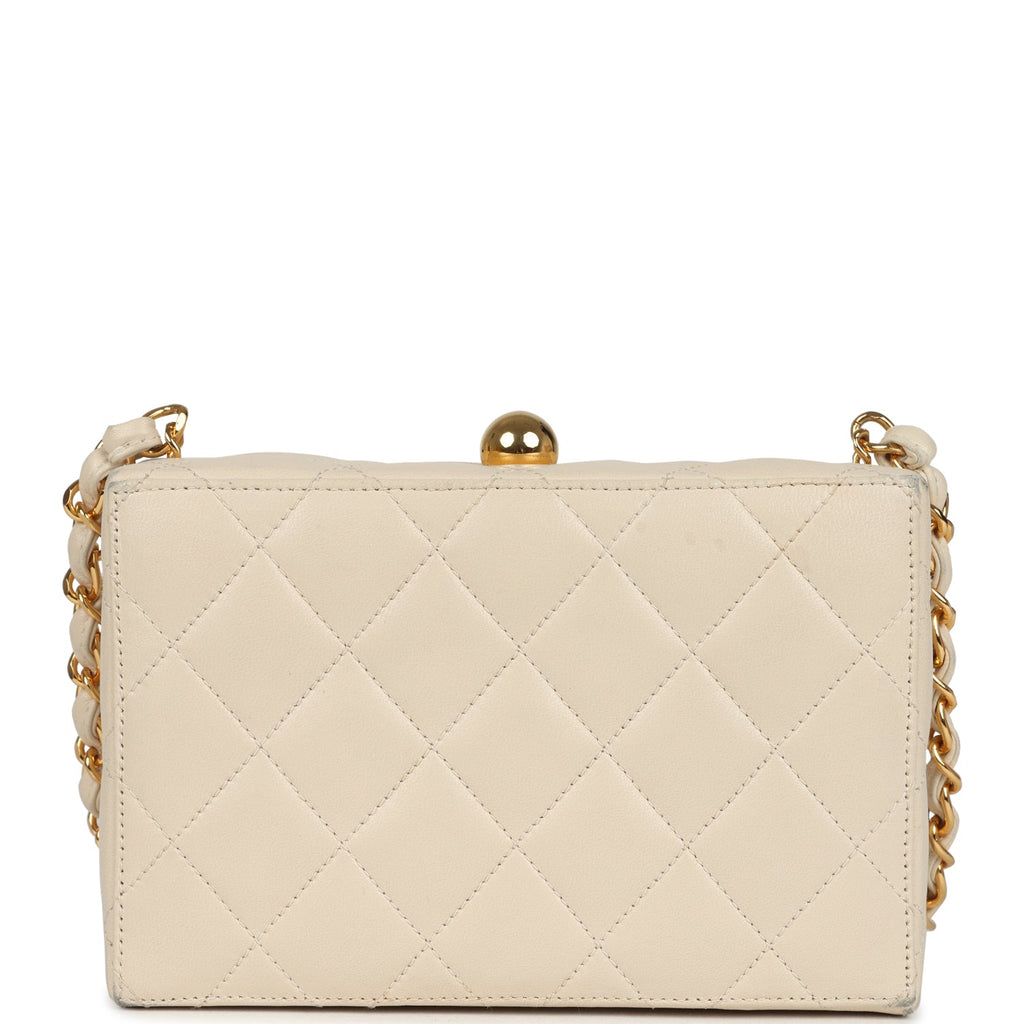 Vintage Chanel Box Clutch Bag Beige Lambskin Gold Hardware