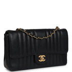 Vintage Chanel Medium Vertical Flap Bag Black Caviar Gold Hardware